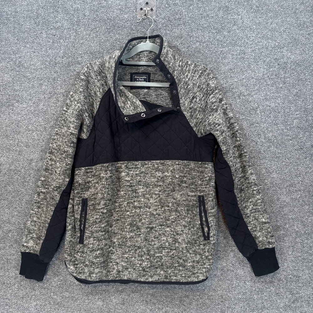 Abercrombie & Fitch Fleece Pullover Mens Medium Gray Snap Neck Sweatshirt